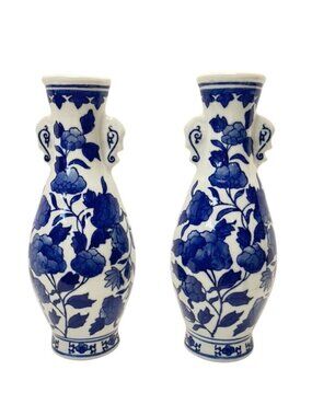 Blue White Chinoiserie Wall Pocket Vase Pair